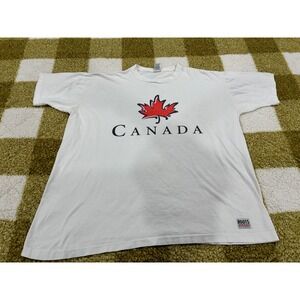 Roots Athletics Canada T-Shirt Mens XL White Cotton Maple Leaf Graphic Vintage